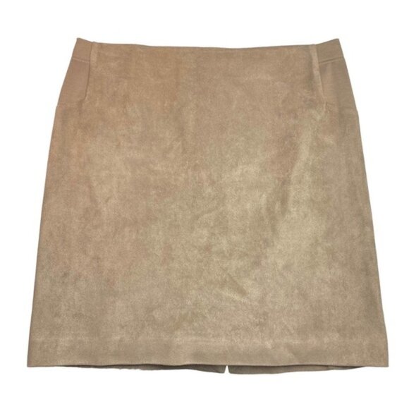 BCBGMAXAZRIA Jaylyn Faux Suede Mocha Skirt Sz Large Rear Zip Lined - Picture 2 of 5